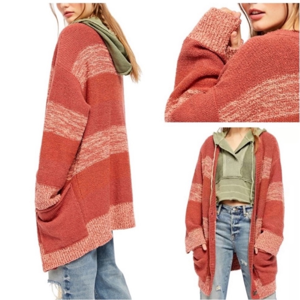 Free People Southport Beach Oversized Cardigan in Blushes Combo - Size XSmall